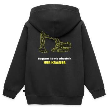 Bagger, Baggern ist krasser - Kinder Premium Organic Zip Hoodie - Schwarz - Hinten - AI Model Kid Male (0cm)
