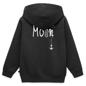 Moin Begrüßung Moin mit Möwe - Leuchtturm - Kinder Premium Organic Zip Hoodie - Schwarz - Hinten - AI Model Kid Male (0cm)