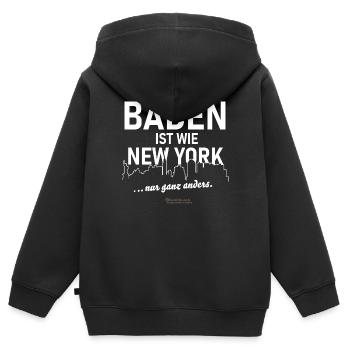 Baden - Kinder Premium Organic Zip Hoodie - Schwarz - Hinten - AI Model Kid Male (0cm)