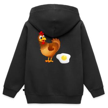 Das Huhn legt ein Ei Humor Henne legt Omelett - Kinder Premium Organic Zip Hoodie - Schwarz - Hinten - AI Model Kid Male (0cm)