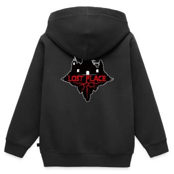 Lost Place - Urbex Rot - Kinder Premium Organic Zip Hoodie - Schwarz - Hinten - AI Model Kid Male (0cm)