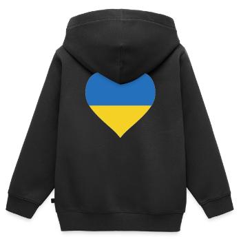 Ukraine - Sweat Premium à capuche zippé enfant bio - noir - Dos - AI Model Kid Male (0cm)