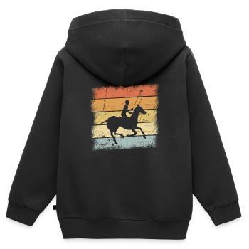 Polo Pferdesport Retro Design - Kinder Premium Organic Zip Hoodie - Schwarz - Hinten - AI Model Kid Male (0cm)