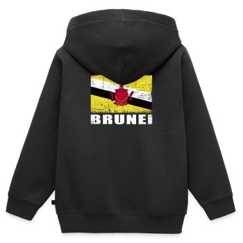 Brunei Flag Grunge Brunei Flag - Sweat Premium à capuche zippé enfant bio - noir - Dos - AI Model Kid Male (0cm)
