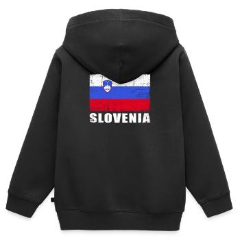 Slowenien Flagge Grunge Slowenien Fahne - Kinder Premium Organic Zip Hoodie - Schwarz - Hinten - AI Model Kid Male (0cm)