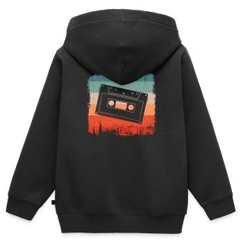 Audio Cassette Retro Tape - Sweat Premium à capuche zippé enfant bio - noir - Dos - AI Model Kid Male (0cm)