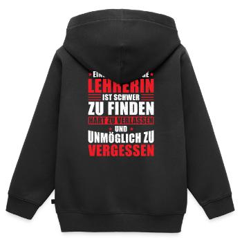 Lehrerin Abschied Spruch Eine großartige Lehrerin - Kinder Premium Organic Zip Hoodie - Schwarz - Hinten - AI Model Kid Male (0cm)