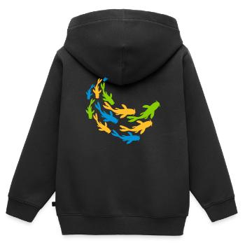 Bunter Schwarm Koi Fische - Kinder Premium Organic Zip Hoodie - Schwarz - Hinten - AI Model Kid Male (0cm)