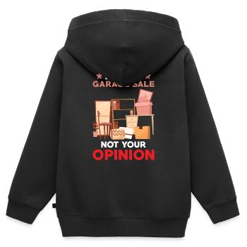 Slogan de vente de garage - Sweat Premium à capuche zippé enfant bio - noir - Dos - AI Model Kid Male (0cm)