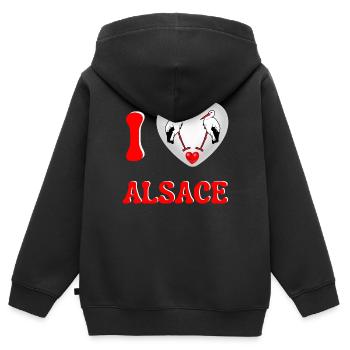 I love Alsace Alsace Cigognes J'aime l'alsace - Sweat Premium à capuche zippé enfant bio - noir - Dos - AI Model Kid Male (0cm)