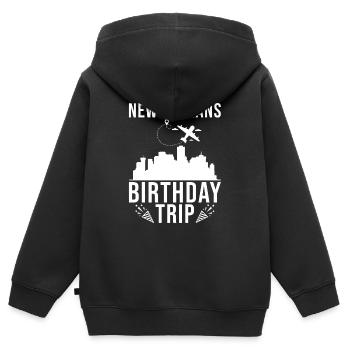 Voyage d’anniversaire à la Nouvelle-Orléans La Nouvelle-Orléans - Sweat Premium à capuche zippé enfant bio - noir - Dos - AI Model Kid Male (0cm)