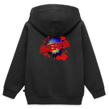 America Red White And Blue Cartoon Exclamation - Kids Premium Organic Zip-up Hoodie - black - Back - AI Model Kid Male (0cm)