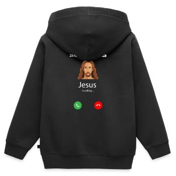 Jésus appelle - Sweat Premium à capuche zippé enfant bio - noir - Dos - AI Model Kid Male (0cm)
