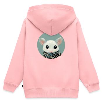 Petite souris blanche avec foulard en cercle - Sweat Premium à capuche zippé enfant bio - rose - Dos - AI Model Kid Female (0cm)