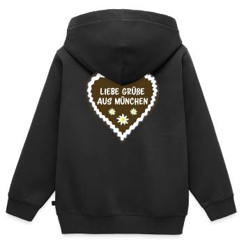 Salutations de Munich - Sweat Premium à capuche zippé enfant bio - noir - Dos - AI Model Kid Male (0cm)