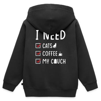 canapé café chat - Sweat Premium à capuche zippé enfant bio - noir - Dos - AI Model Kid Male (0cm)