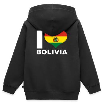 Ich liebe Bolivien Herz Flagge Bolivien - Kinder Premium Organic Zip Hoodie - Schwarz - Hinten - AI Model Kid Male (0cm)