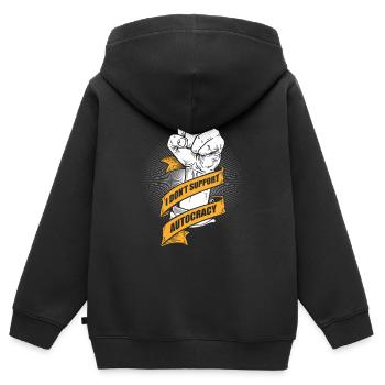 Anti-autocratie - Sweat Premium à capuche zippé enfant bio - noir - Dos - AI Model Kid Male (0cm)