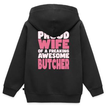 Stolze Ehefrau Eines Verdammt Guten Metzgers - Kinder Premium Organic Zip Hoodie - Schwarz - Hinten - AI Model Kid Male (0cm)