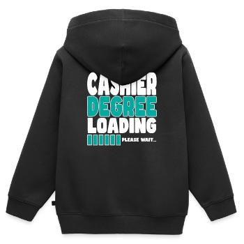 Le caissier invite à la formation - Sweat Premium à capuche zippé enfant bio - noir - Dos - AI Model Kid Male (0cm)
