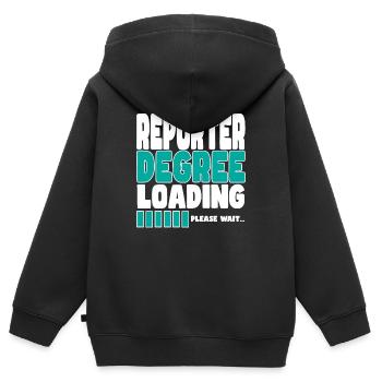 Un journaliste invite à la formation - Sweat Premium à capuche zippé enfant bio - noir - Dos - AI Model Kid Male (0cm)