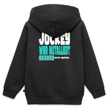Jockey wird installiert - Kinder Premium Organic Zip Hoodie - Schwarz - Hinten - AI Model Kid Male (0cm)