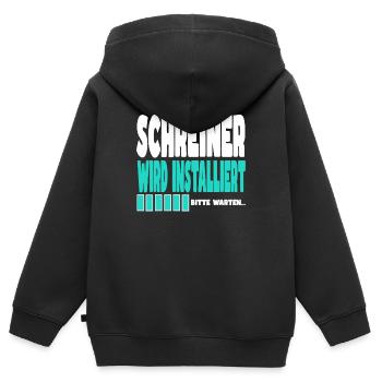 Schreiner wird installiert - Kinder Premium Organic Zip Hoodie - Schwarz - Hinten - AI Model Kid Male (0cm)