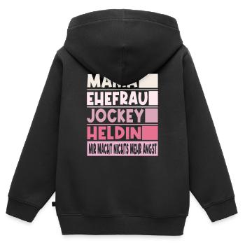 Jockey Mama Ehefrau Heldin - Kinder Premium Organic Zip Hoodie - Schwarz - Hinten - AI Model Kid Male (0cm)