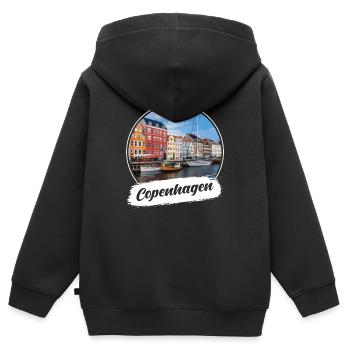 Souvenir de Copenhague - Sweat Premium à capuche zippé enfant bio - noir - Dos - AI Model Kid Male (0cm)