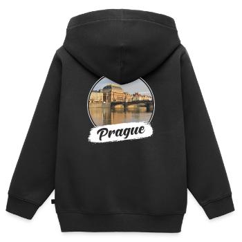 Prague Souvenir - Sweat Premium à capuche zippé enfant bio - noir - Dos - AI Model Kid Male (0cm)