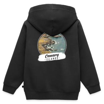 Souvenir des îles Canaries - Sweat Premium à capuche zippé enfant bio - noir - Dos - AI Model Kid Male (0cm)