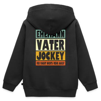 Jockey Vater Ehemann Held - Kinder Premium Organic Zip Hoodie - Schwarz - Hinten - AI Model Kid Male (0cm)