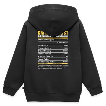 Criminologue Criminologie Informations nutritionnelles - Sweat Premium à capuche zippé enfant bio - noir - Dos - AI Model Kid Male (0cm)