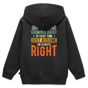 Criminologue Criminologie Informations nutritionnelles - Sweat Premium à capuche zippé enfant bio - noir - Dos - AI Model Kid Male (0cm)