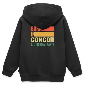 Né au Congo - Sweat Premium à capuche zippé enfant bio - noir - Dos - AI Model Kid Male (0cm)