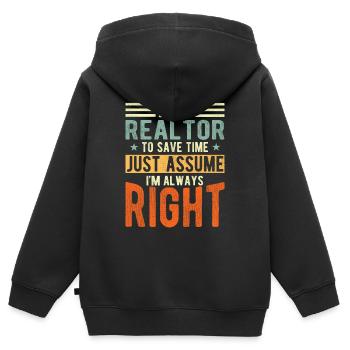 Makler - Kinder Premium Organic Zip Hoodie - Schwarz - Hinten - AI Model Kid Male (0cm)