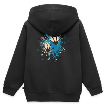 Éclaboussure de couleur d'empreinte de grenouille - Sweat Premium à capuche zippé enfant bio - noir - Dos - AI Model Kid Male (0cm)