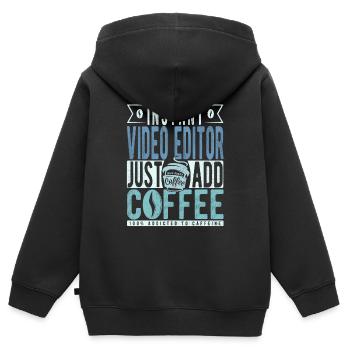 Editeur vidéo Café Dicton - Sweat Premium à capuche zippé enfant bio - noir - Dos - AI Model Kid Male (0cm)