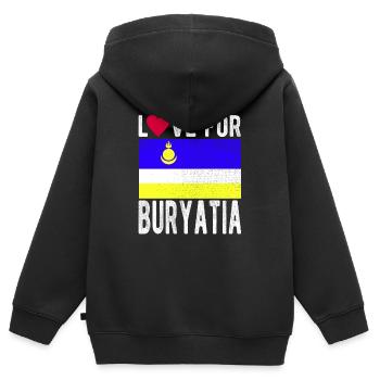 Souvenir de Bouriatie - Sweat Premium à capuche zippé enfant bio - noir - Dos - AI Model Kid Male (0cm)