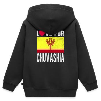 Souvenir de Tchouvachie - Sweat Premium à capuche zippé enfant bio - noir - Dos - AI Model Kid Male (0cm)
