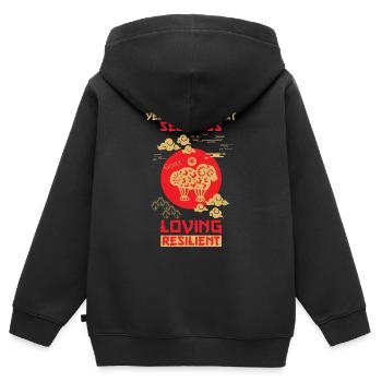 Ziege Chinesisches Tierkreiszeichen - Kinder Premium Organic Zip Hoodie - Schwarz - Hinten - AI Model Kid Male (0cm)