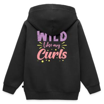 Boucles cheveux sauvages comme mes boucles - Sweat Premium à capuche zippé enfant bio - noir - Dos - AI Model Kid Male (0cm)