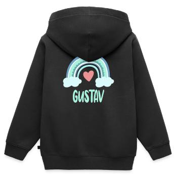 Gustav Name Regenbogen Baby - Kinder Premium Organic Zip Hoodie - Schwarz - Hinten - AI Model Kid Male (0cm)
