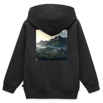 Wunderschöne Berglandschaft im Nebel - Kinder Premium Organic Zip Hoodie - Schwarz - Hinten - AI Model Kid Male (0cm)