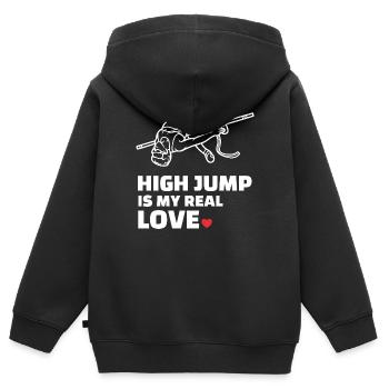 Ich Liebe Hochsprung - Kinder Premium Organic Zip Hoodie - Schwarz - Hinten - AI Model Kid Male (0cm)