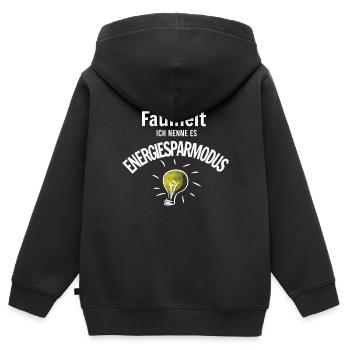 Faulheit oder Energiesparmodus - Kinder Premium Organic Zip Hoodie - Schwarz - Hinten - AI Model Kid Male (0cm)