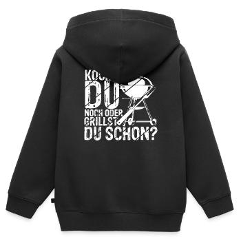 Kochst Du Noch Oder Grillst Du Schon? Grillzange F - Kinder Premium Organic Zip Hoodie - Schwarz - Hinten - AI Model Kid Male (0cm)