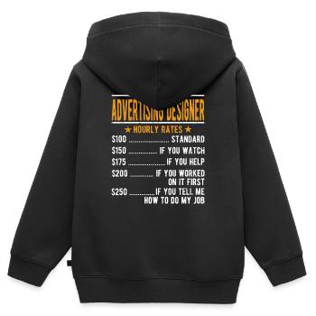 Advertising Designer Hourly Wage - Kids Premium Organic Zip-up Hoodie - black - Back - AI Model Kid Male (0cm)