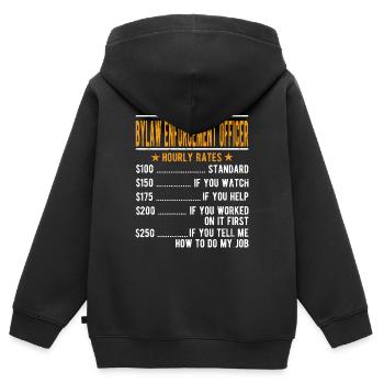 Agent d’application des règlements municipaux Salaire horaire - Sweat Premium à capuche zippé enfant bio - noir - Dos - AI Model Kid Male (0cm)