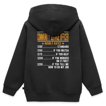 Community Service Officer Stundenlohn - Kinder Premium Organic Zip Hoodie - Schwarz - Hinten - AI Model Kid Male (0cm)